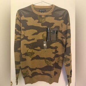 INC International Concepts Camouflage Skull Sweater with Zipper Pocket size S